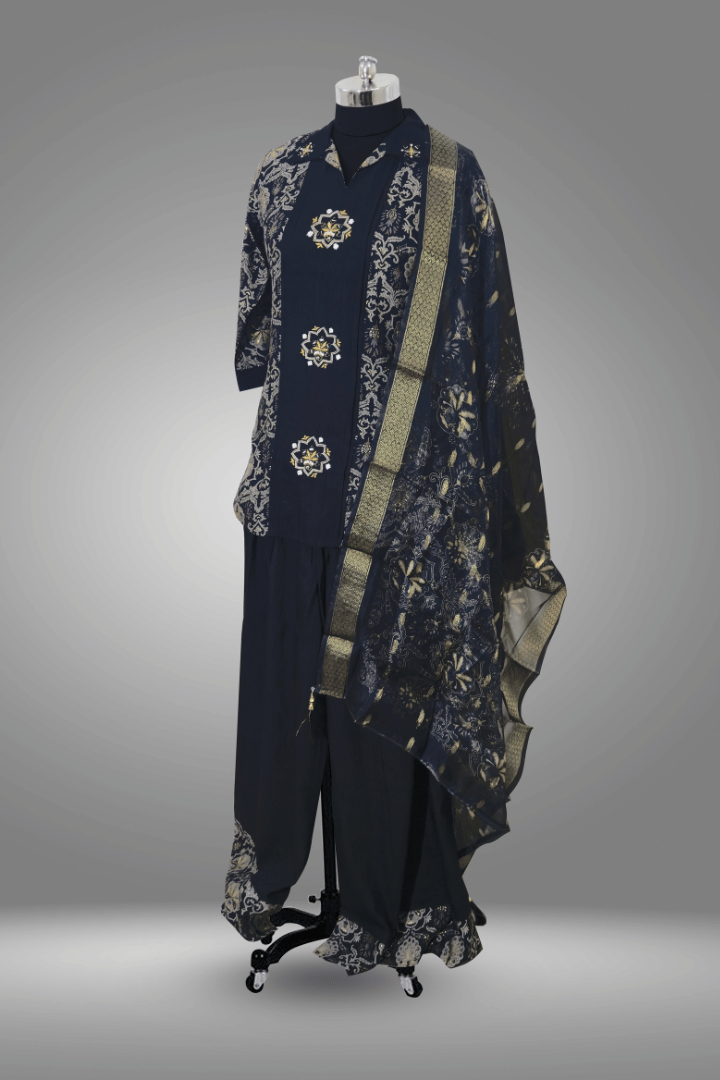 KURTA WITH SHARARA AND DUPPATA WITH BLACK COLOR