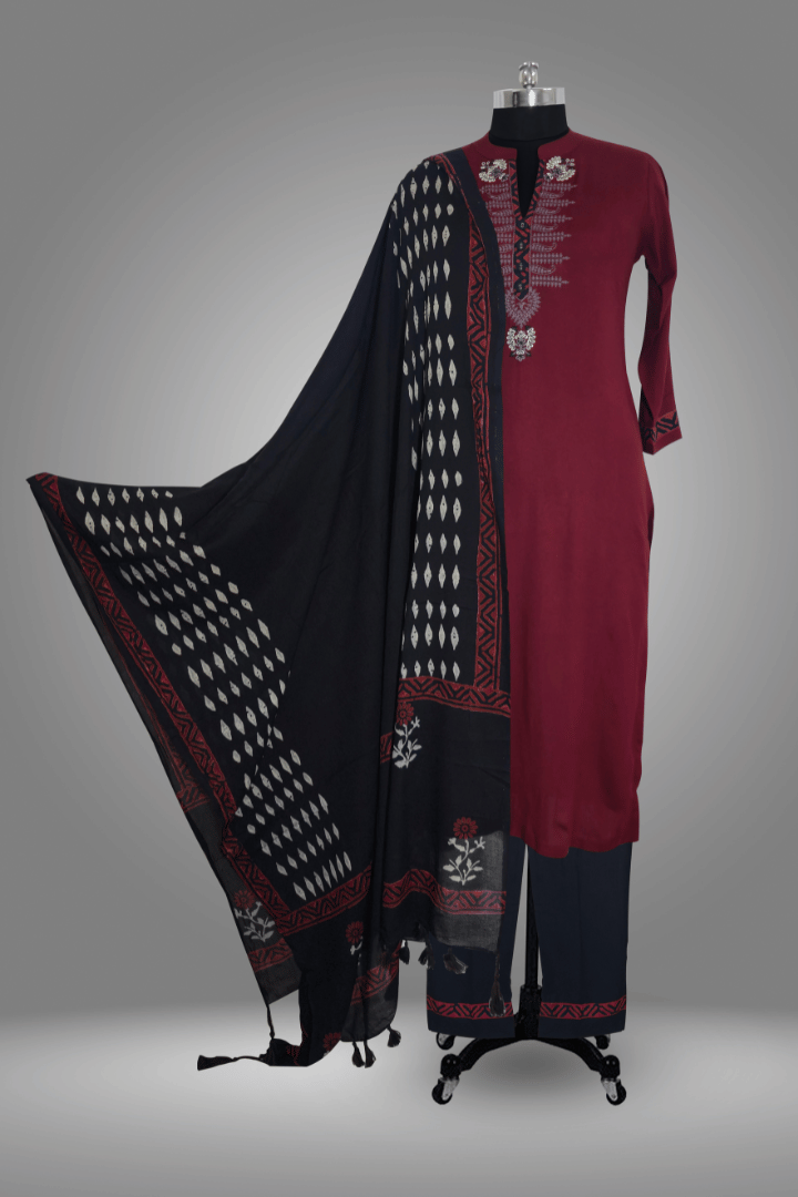 KURTA WITH PANT AND DUPPATA WITH Maroon COLOR