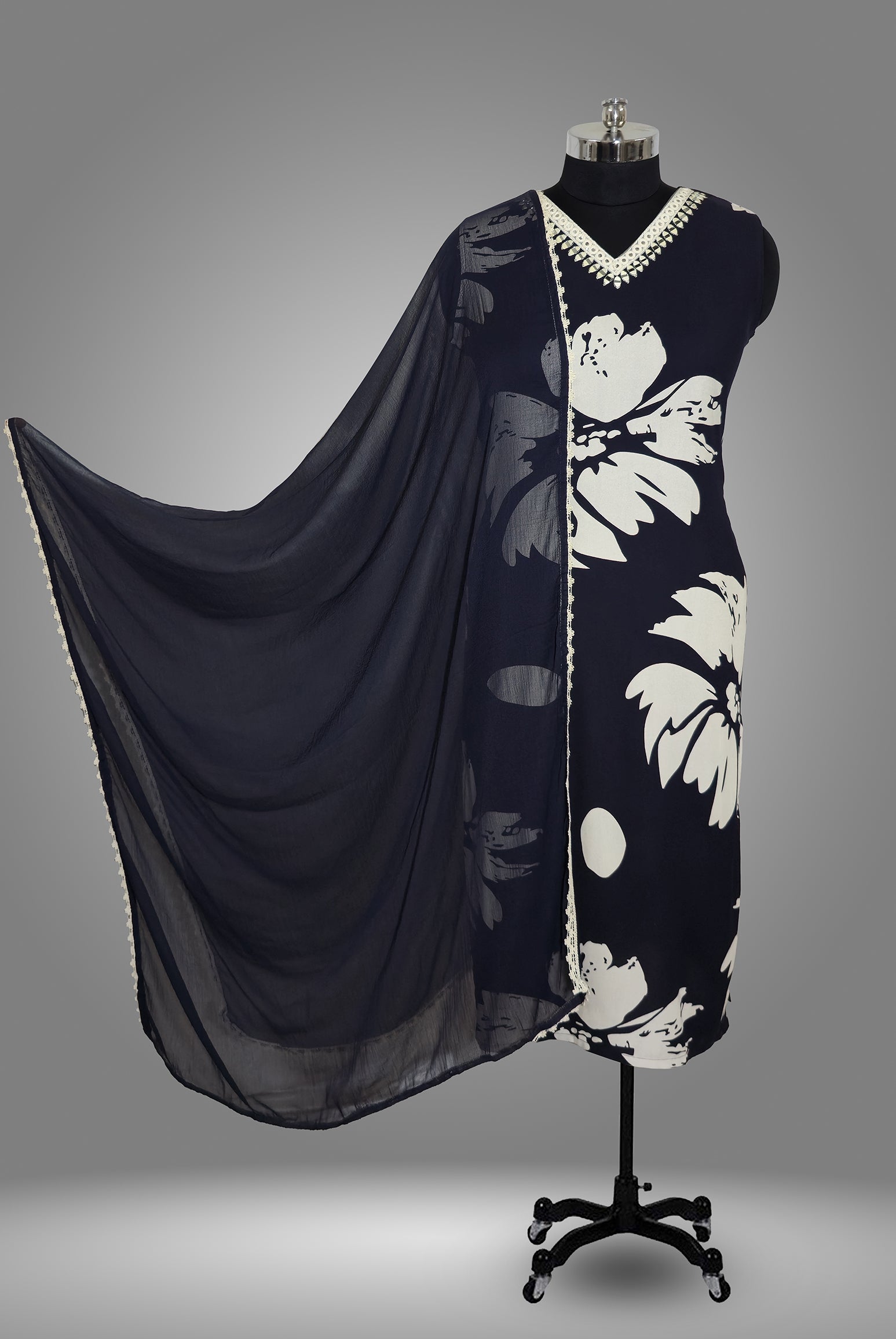 KURTA WITH PANT AND DUPPATA WITH BLACK COLOR -VELMORA