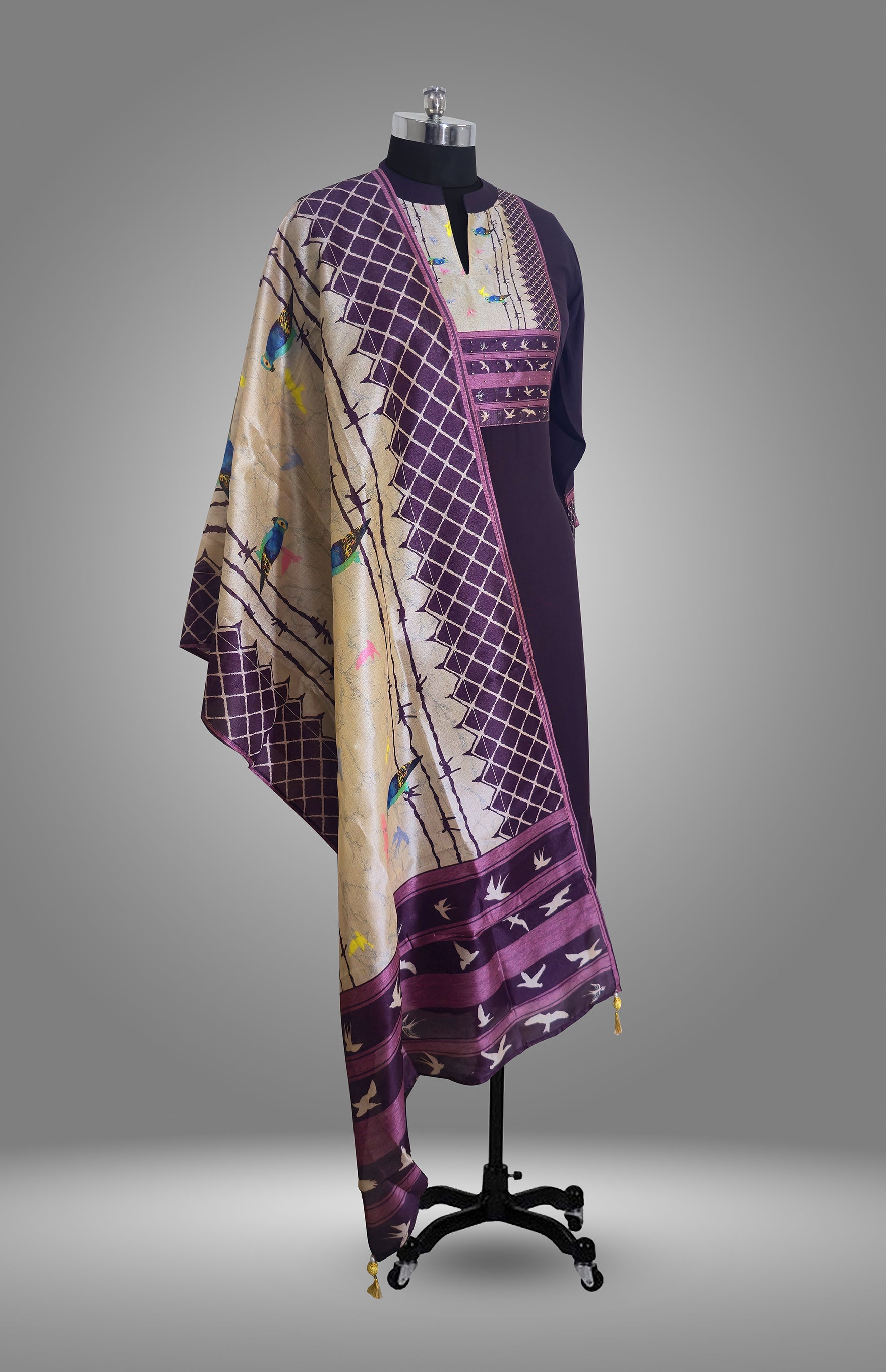 KURTA WITH PANT AND DUPPATA WITH Purple COLOR