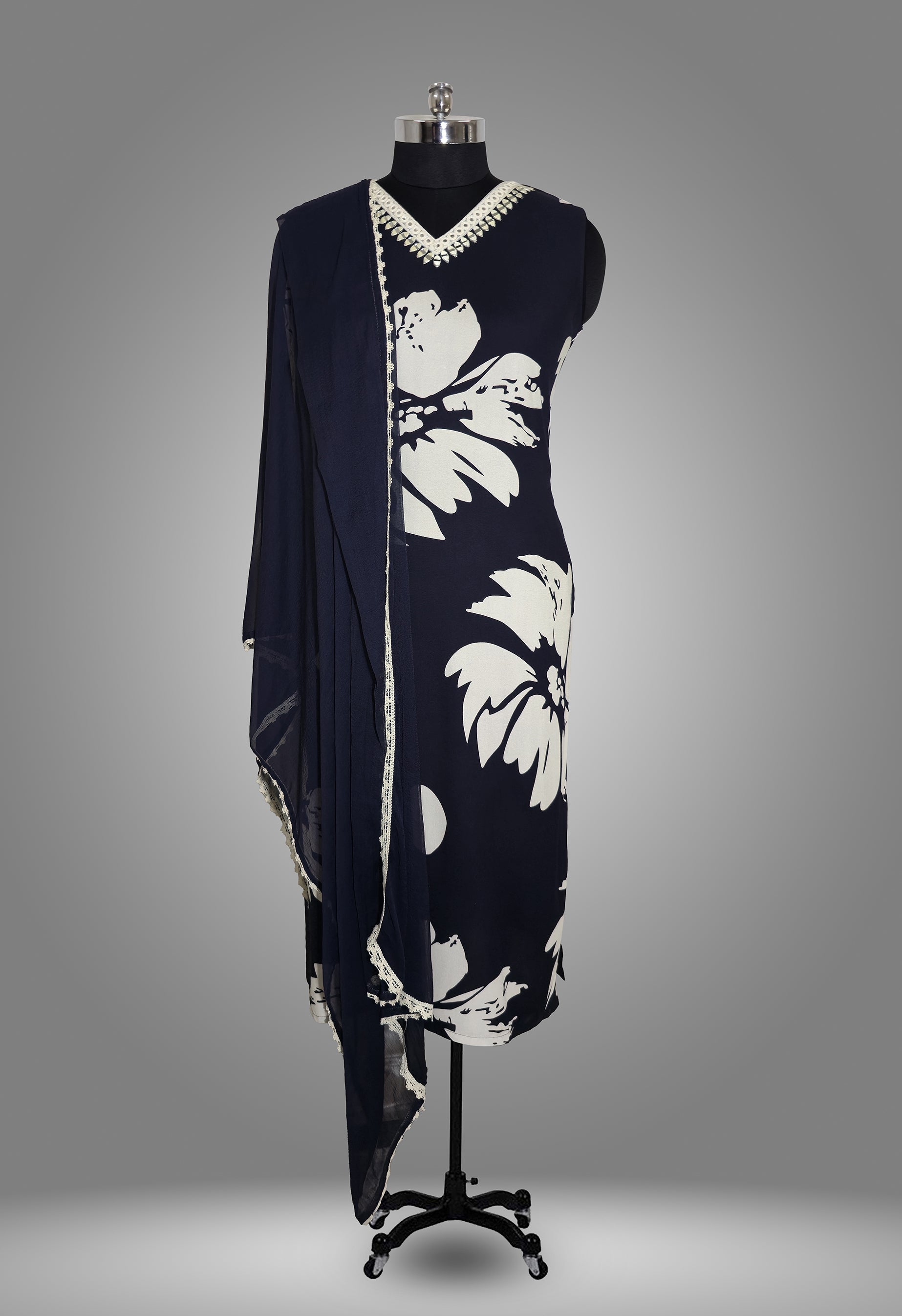 KURTA WITH PANT AND DUPPATA WITH BLACK COLOR -VELMORA