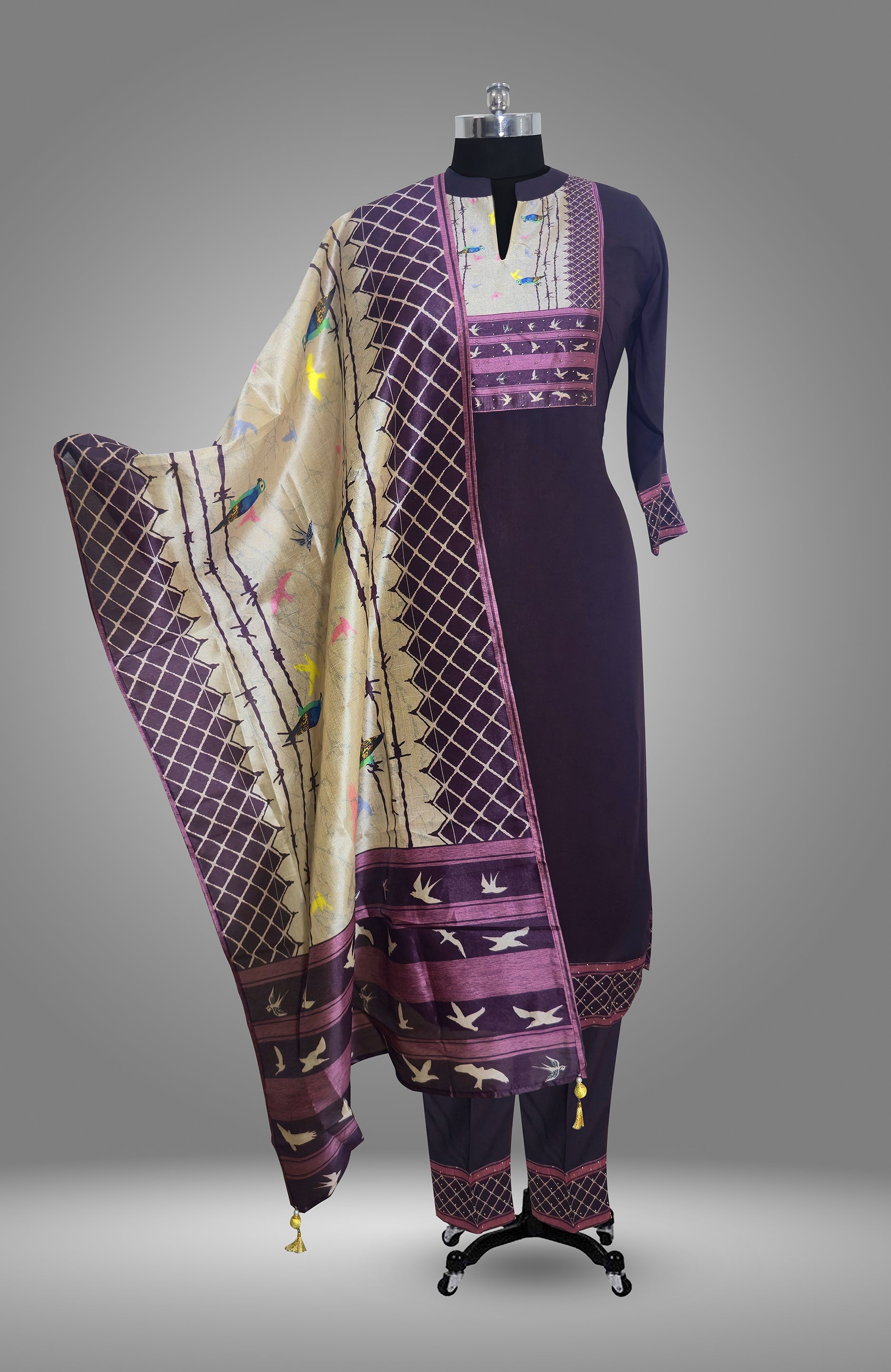 KURTA WITH PANT AND DUPPATA WITH Purple COLOR