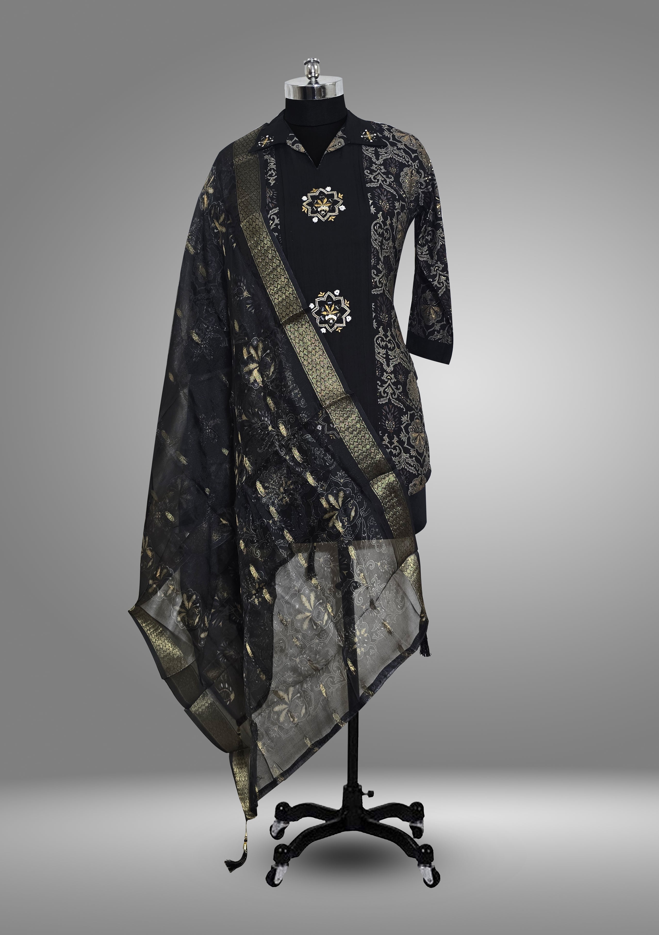 KURTA WITH SHARARA AND DUPPATA WITH BLACK COLOR