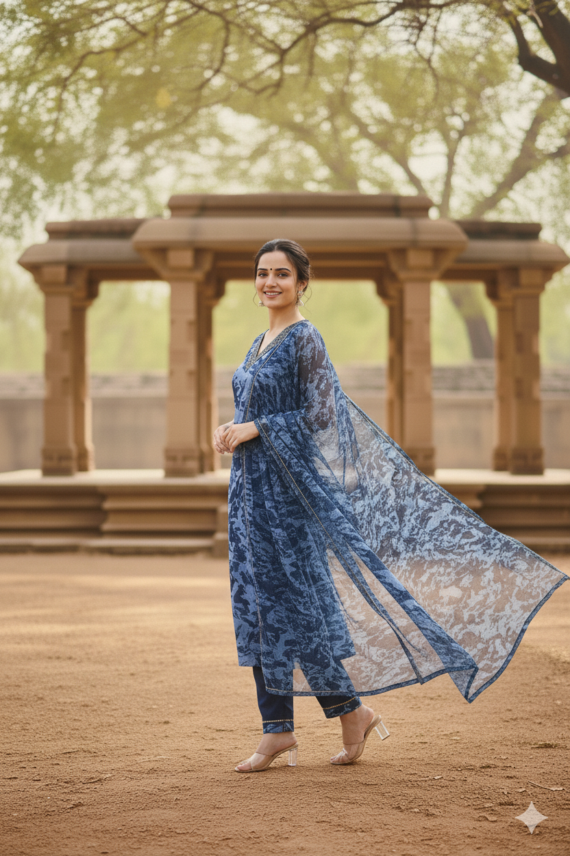 Designer Blue Printed Kurta Set – Casual & Party Wear