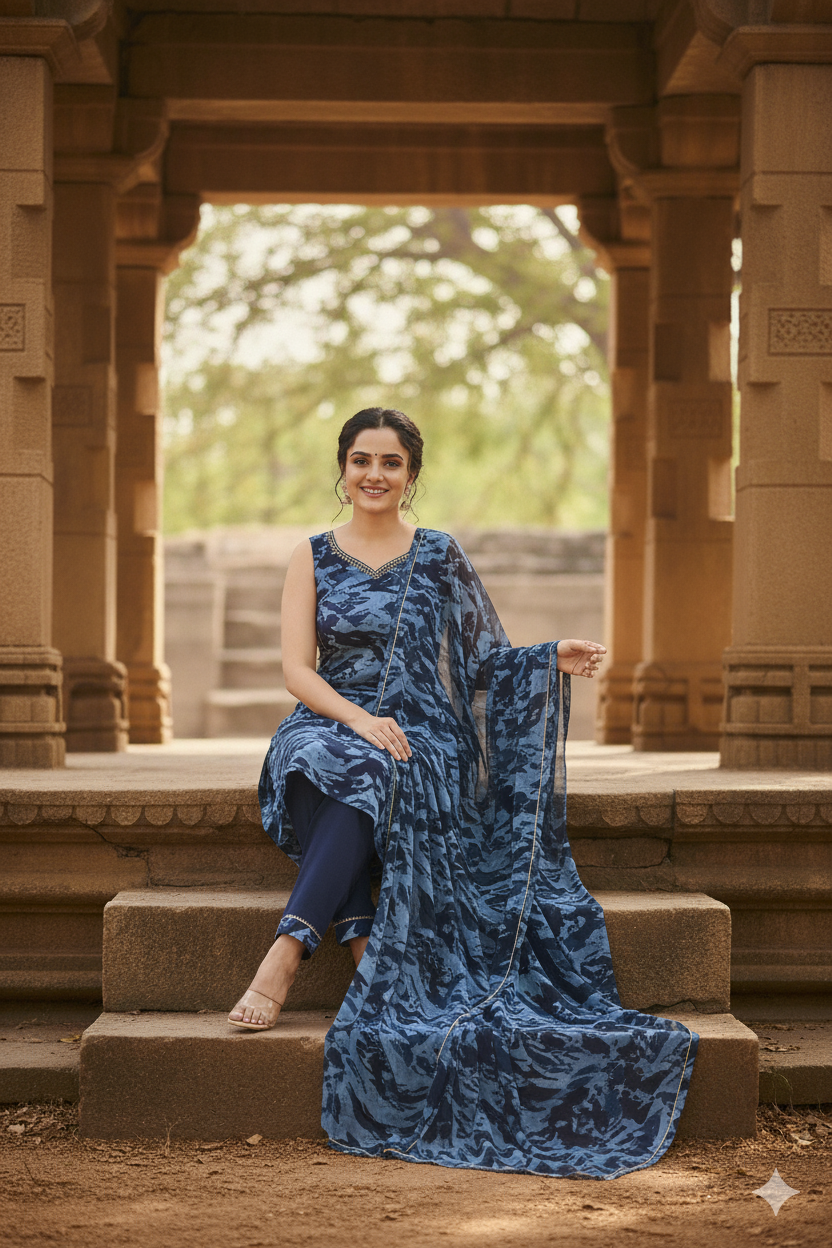 Designer Blue Printed Kurta Set – Casual & Party Wear