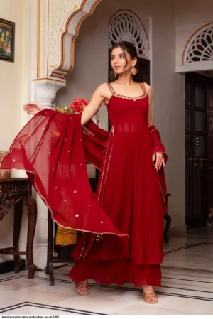 Indo Western Faux Georgette Mirror Work Party Dress