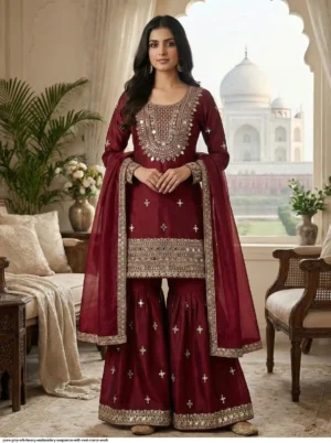Royal Pure GMY Silk Garara Suit Set with Heavy Sequence Embroidery & Mirror Work