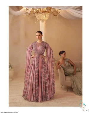Indo-Western Premium Chinon Silk Gown with Front & Back Hand Embroidery and Cancan Flare