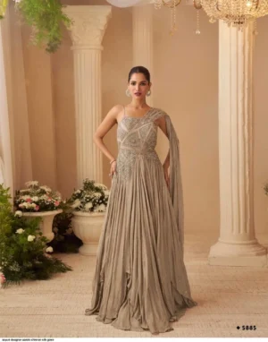 Indo-Western Premium Chinon Silk Gown with Hand Embroidery and Cancan Flare