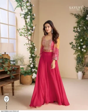 Designer Indo-Western Premium Real Chinnon & Georgette Palazzo Set with Hand & Bead Work Embroidered Blouse and Dupatta