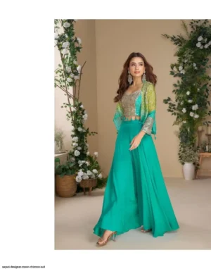Premium Indo-Western Real Chinnon & Georgette Embroidered Palazzo Set with Dupatta